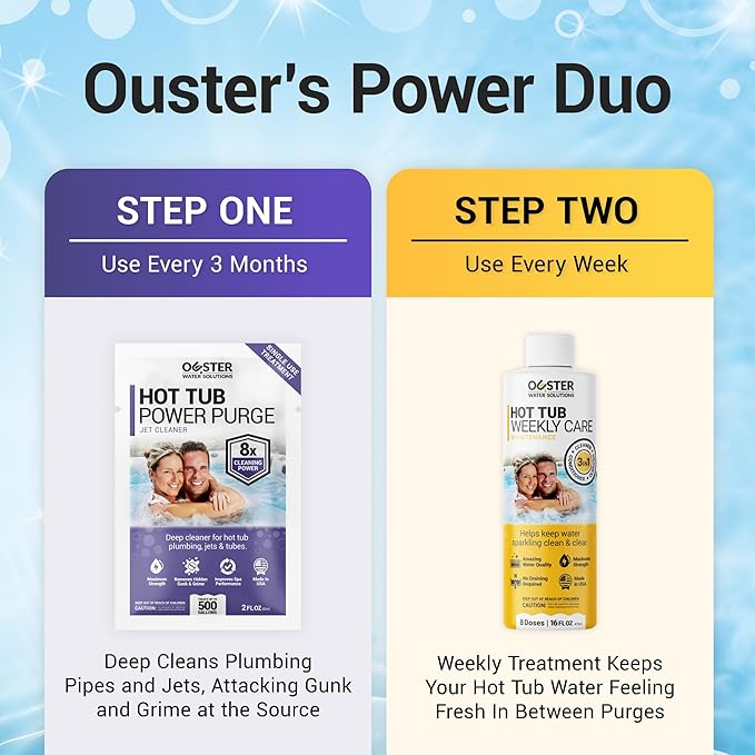 Bio Ouster Hot Tub Chemicals Kit Complete Hot Tub Cleaner Kit with 3in1 Weekly Care, Power Purge Jet Cleaner, Towel, Measuring Cup for Standard and Inflatable Spas Made in USA