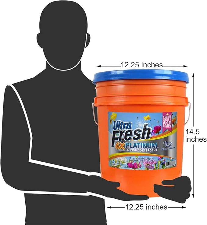 Ultra Fresh 5 Gallon Liquid Laundry Detergent Washing Soap with Spring Fresh Fabric Softener for All Machine Types, 6X Platinum, Up to 640 Loads
