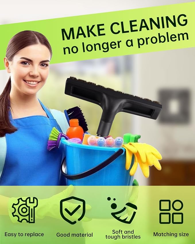 Universal Vacuum Floor Brush Attachments - Vacuum Attachments & Brushes, 12-Inch Swivel Head with 1-1/4”(32mm) Diameter Horse Hair Soft Bristles, 360° Swivel & Wheels for Hard Floors, Tile Cleaning