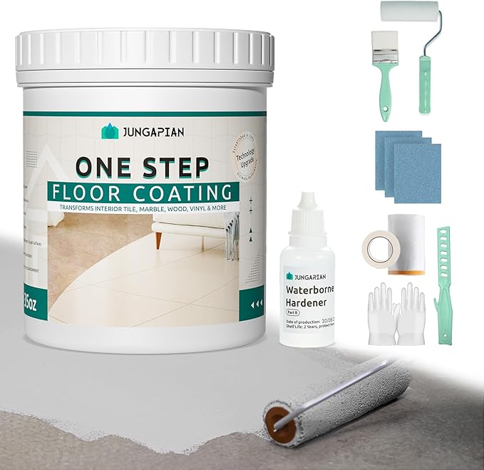 All-In-One Interior Floor Coating Kit, Water-based & Low Odor One-Step Floor Paint, High Hardness Waterproof Paint for Ceramic, Porcelain, Fiberglass, Hardwood, Laminate, Vinyl, 35OZ, Iron Ore