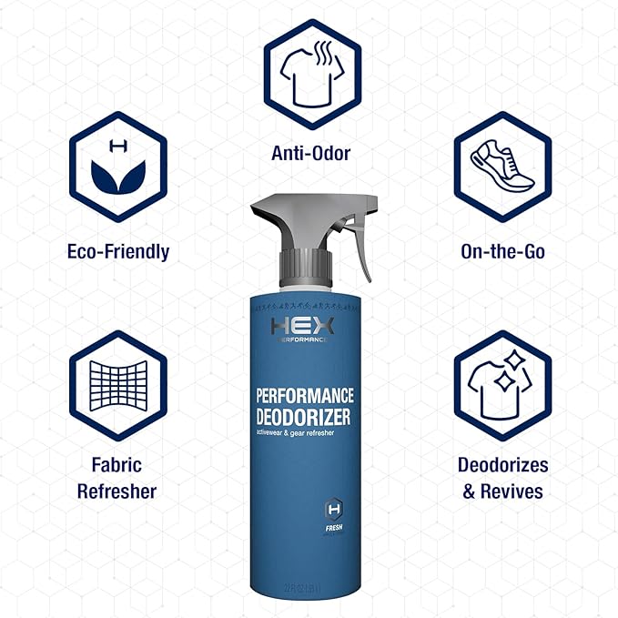 HEX Performance Deodorizing Spray, Fresh, 22oz - Awesome for Shoes, Gear, Activewear & Fabrics, Yoga Mats & Gym Equipment, Carpet, Pets, Odor Eliminator & Fabric Refresher Spray