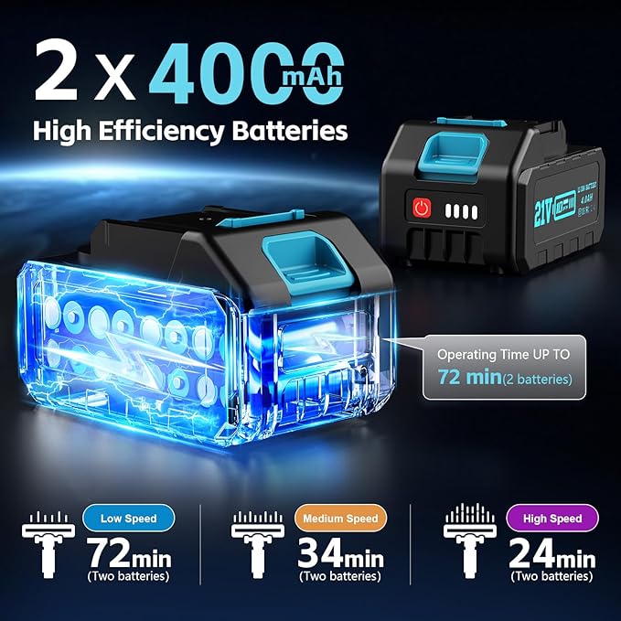 Cordless Vacuum Cleaner with 2 * 4000mAh Batteries, 700W 60Kpa Stick Vacuum, 6 in 1 Cordless Stick Vacuum Clearner, Brushless Motor with Led Display for Hard Floors Carpet Pet Hair (Blue)