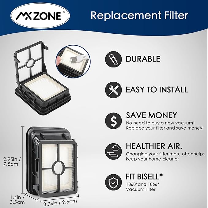 Multi-Surface Brush Rolls 2787 and Vacuum Filters 1866 for Bissell CrossWave Max 2554 2554A 2590 2593 2596 for HydroSteam 35151 35152 3513 3518, Replacement Part 1618638, 1608684, 6 Pack