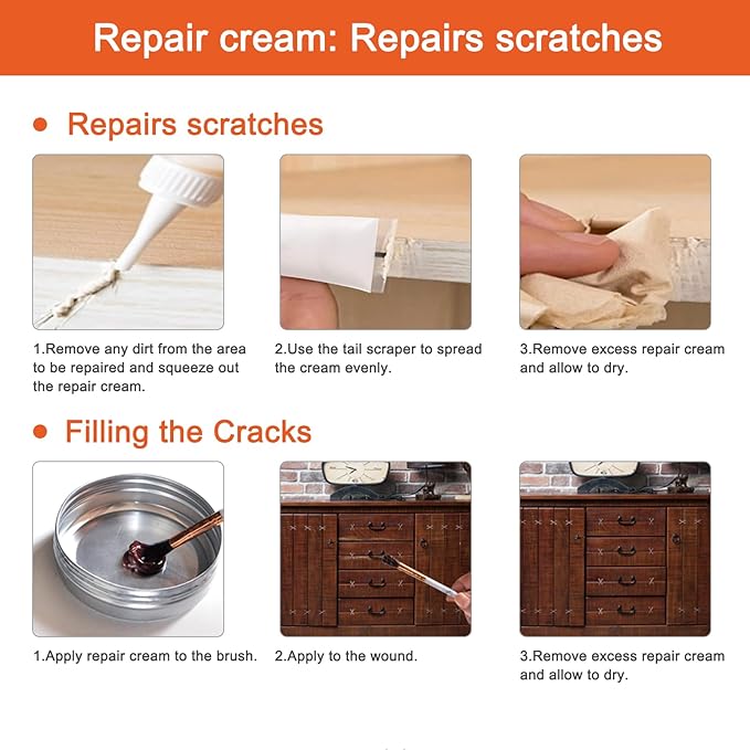 Wood Furniture Repair Kit, 8 Colors Wood Filler Touch Up Markers with Wax Sticks, Markers Furniture Repair Scratches, Cracks, Discoloration On Door, Cabinet, Laminate Floor Repair Kit Touch Up Paint