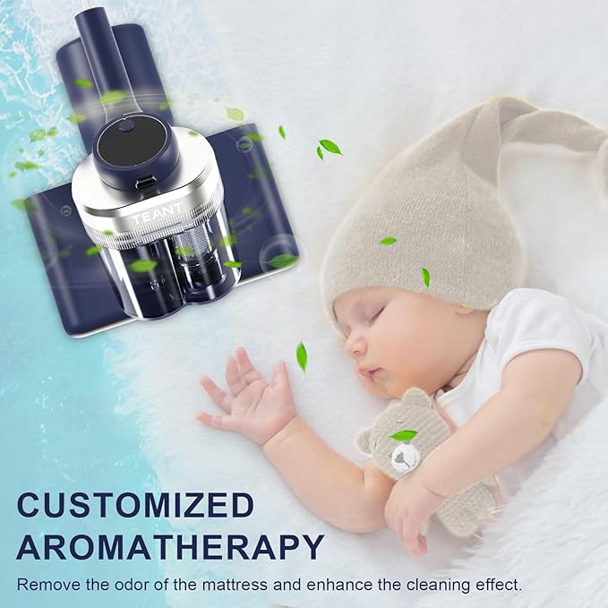 Mattress Vacuum Bed Vacuum Cleaner with 253.7nm UV-C Light, Hyper Helix Motor with 16kPa Strong Suction & 33000 RPM/Min Tapping, HEPA Filter, 149℉ Heat & Ultrasonic & Anion for Bed and Pet.