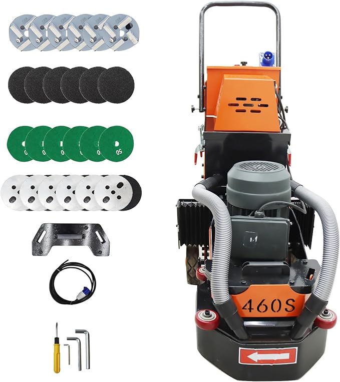 Concrete Floor Grinder Polishing Buffer Machine Cement Ground Grinder for Epoxy Terrazzo Floor with 30L Dust Bucket 6pcs Grinding Heads 220V