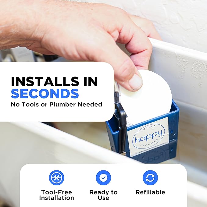 Happy Toilet Cleaner - Automatic Toilet Bowl Cleaner Toilet Tablet Holder Toilet Cleaning System - Drop In Toilet Tank Cleaner Tablets Auto Filter Self Cleaning Flush Cleans the Bowl Not the Tank