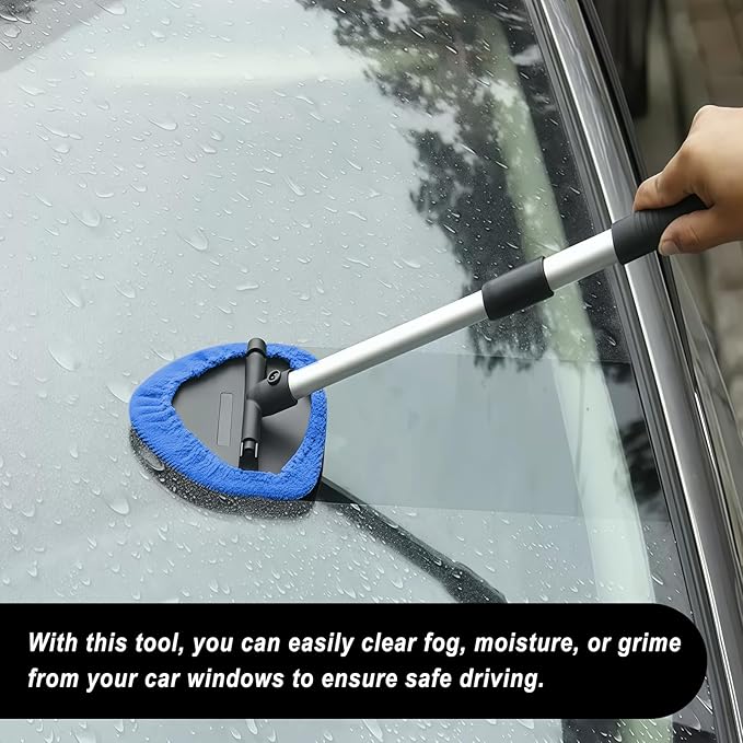 8 PCS Car Windshield Cleaner Tool Kit, Car Window Cleaner Windshield Cleaning Tool with 5 Reusable Microfiber Pads 2 Spray Bottle and Extendable Handle, Auto Glass Wiper Kit Home Windows, Blue