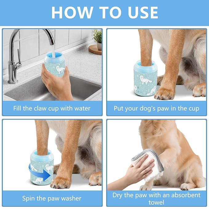 Dog Paw Cleaner Cups for Dogs Pet Foot Washer Paw Scrubber for Medium Small Large Dogs Cats Cleaning Cup Blue Foxes Arctic Symbols