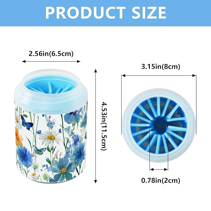 Dog Paw Cleaner Cups for Dogs Pet Foot Washer Paw Scrubber for Small Medium Large Dogs Cats Cleaning Cup Watercolor Cornflower Daisy