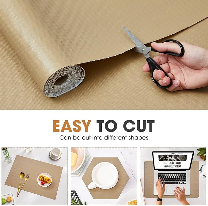 Drawer and Shelf Liner, Non-Slip Kitchen Cabinet Liners Non-Adhesive Thick Strong Grip Waterproof Washable Mats Protect Dresser Shelves Cupboard Bathroom Cabinets, Beige, 18 in X 10 FT