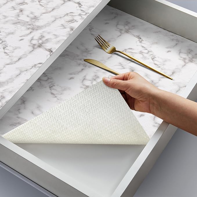 COAVAS Shelf Liner for Cabinets & Drawers Non Slip, No Adhesive Drawer Liners for Dresser, Kitchen, Shelves, Thick Shelf Paper Waterproof, Cut-to-Size (Marble, 12IN x 10FT)