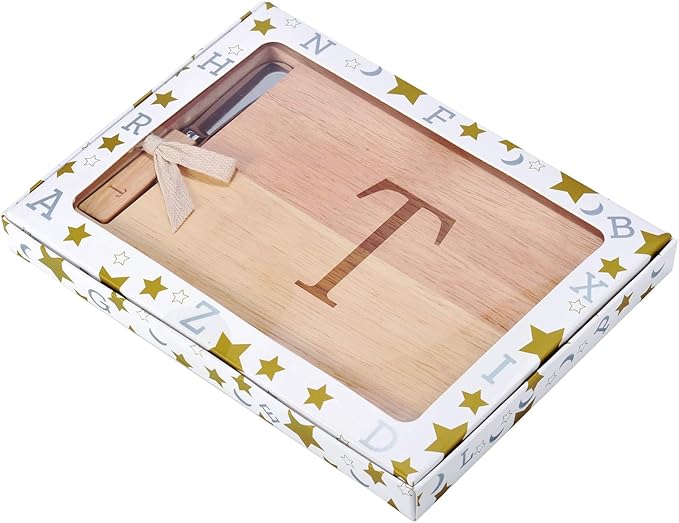 Miicol Wood Charcuterie Board, Monogram Cheese Board 10 Inch, Personalized Initial Cutting Board with Spreader, Unique Housewarming Gift, Ideal for Kitchen, Home, Letter T