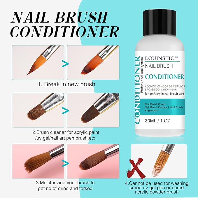 LOUINSTIC Nail Brush Cleaner and Conditioner - Quickly Clean Gel Nail Brushes, Paint Brushes, Airbrushes, Art Tools, Preserver and Restorer for Kolinsky Acrylic Brush Etc.