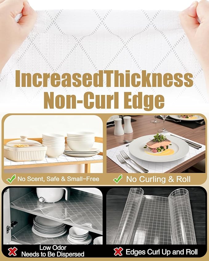 Shelf Liners for Kitchen Cabinets Non-Adhesive, Non-Slip Thickened Shelf Paper Waterproof Washable for Drawer Dresser Pantry Shelve Bathroom Protector Liner