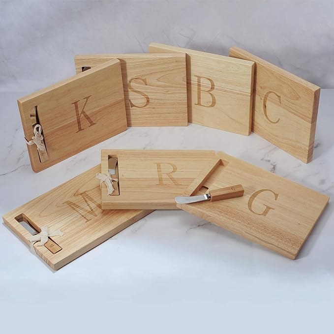 Miicol Wood Charcuterie Board, Monogram Cheese Board 10 Inch, Personalized Initial Cutting Board with Spreader, Unique Housewarming Gift, Ideal for Kitchen, Home, Letter S