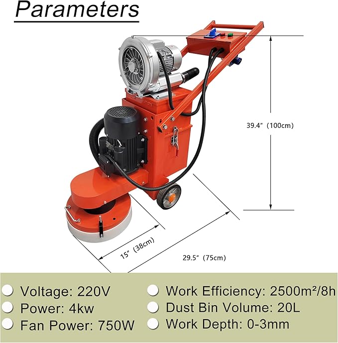 Cement Ground Grinder Epoxy Floor Grinding Machine Concrete Floor Polisher with 20L Vacuum Dust Collector Concrete Surface Grinder with Terrazzo Plate 220V