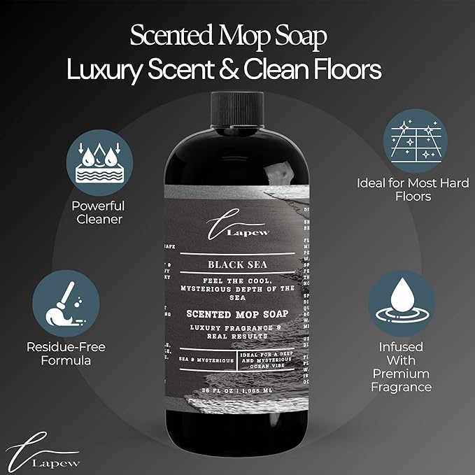 Luxury Floor Cleaner, Scented Mop Soap Concentrate | Hard Floor Cleaner for Tile, Vinyl, Laminate, LVP & Sealed Hardwood | Low-Foam, Streak-Free | 36 oz | Black Sea