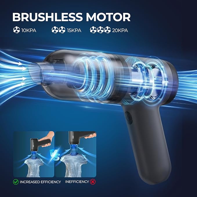 EV1395 Cordless Handheld Vacuum Cleaner - 75W 12000Pa Strong Suction, 14-24min Runtime, 0.14L Dust Bin, Multi-Accessories for Stairs, Floors & Narrow Spaces