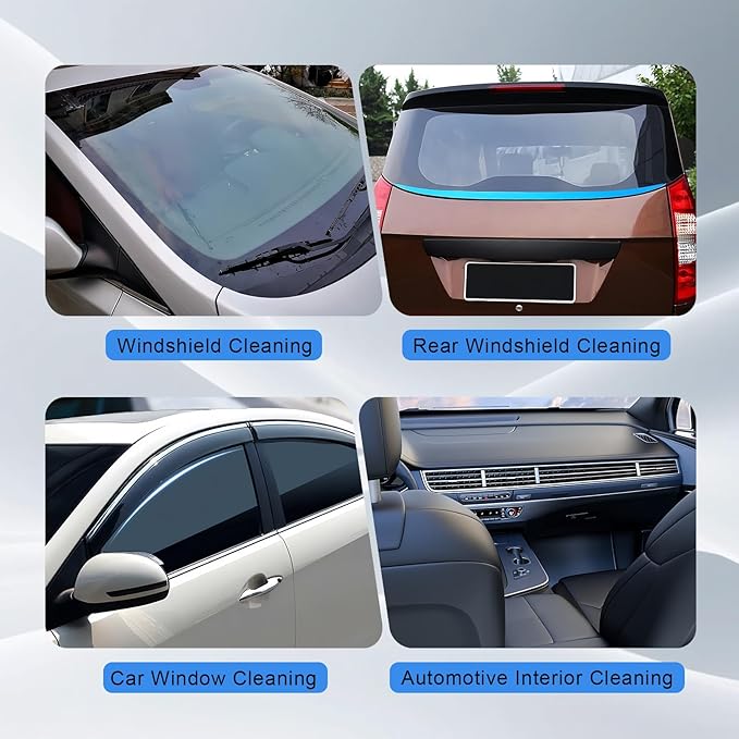 8 PCS Car Windshield Cleaner Tool Kit, Car Window Cleaner Windshield Cleaning Tool with 5 Reusable Microfiber Pads 2 Spray Bottle and Extendable Handle, Auto Glass Wiper Kit Home Windows, Blue