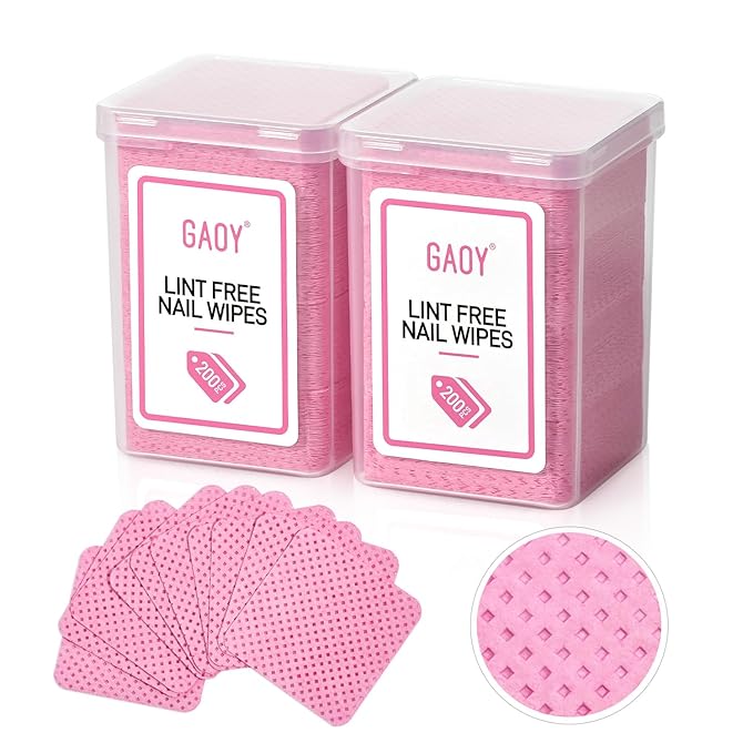 GAOY Lint Free Nail Wipes, 400 Pcs Nail Polish Remover Pads, Non-Woven Cotton Pads Gel Cleaning Wipes, Manicure Supplies for Professional Salon and DIY Art
