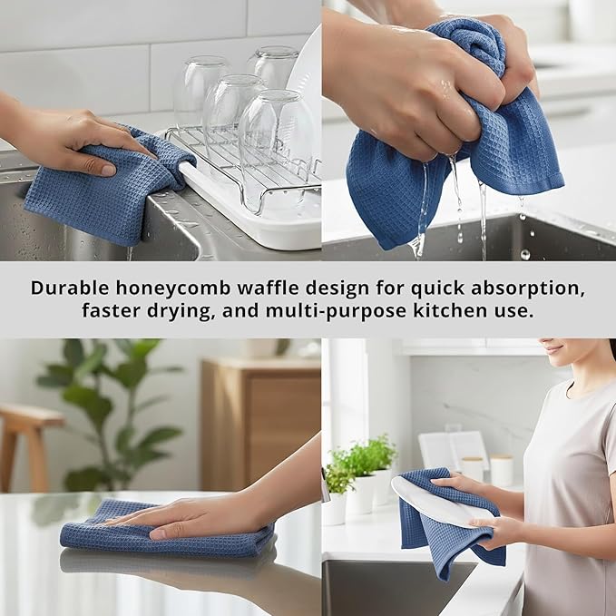 PurpleEssences Waffle Weave Kitchen Towel, 100% Cotton, 15x25 Inch, with Hanging Loop Ultra Soft Absorbent Quick Drying Dish Cloth, Tea and Hand Towels, 4 Pack - Christmas Holiday Winter - Smoky Grey