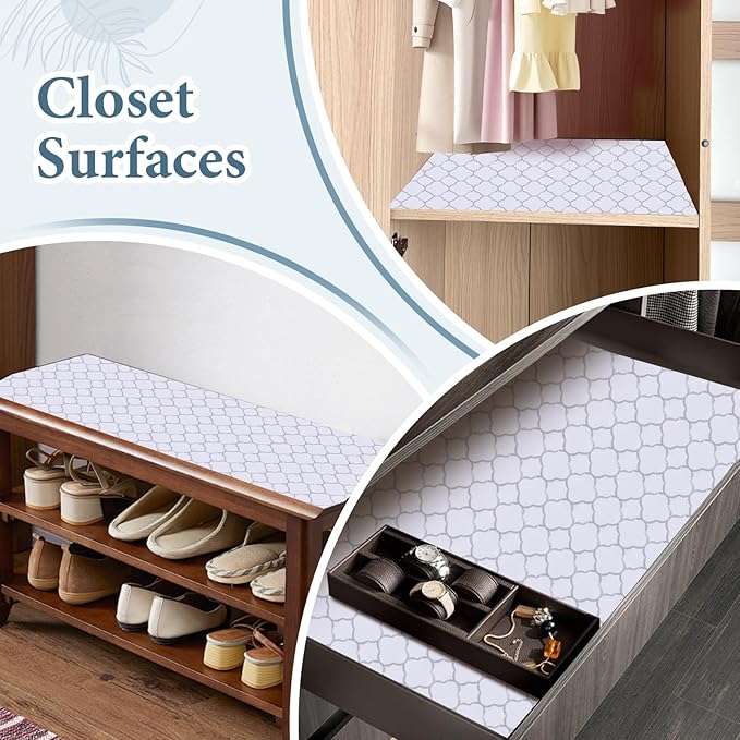Shelf Drawer Liners for Kitchen Cabinets Non Adhesive Drawer Liner Thickened Refrigerator Liner Silver Quatrefoil Strong Non-Slip Paper for Tool Box with Knife and Tape Measure,11.8 x 236.2 Inches