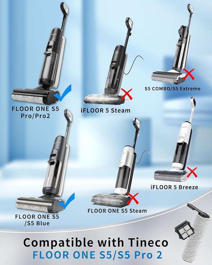 (7pcs) HEPA Filters & Replacement Roller Brush Compatible For Tineco Floor ONE S5/Floor One S5 Pro 2 Wet Dry Vacuum Cleaner, Replacement Parts Accessories Kit Inclue 3 Vacuum Filter, 3 Brush Rollers
