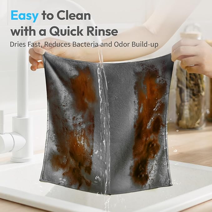 Microfiber Cleaning Cloth 12"X12" - 12 Pack Grey Lint Free Microfiber Towels for Cars - Extra Thick, Streak Free, Fast Absorbent - Reusable Multi-Purpose Housekeeping Rags for Cars