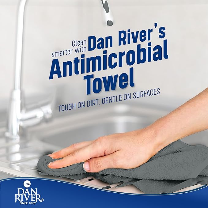 DAN RIVER Kitchen Bar Mops,Pack of 12,16 by 19 Inches,100% Cotton Super Absorbent,Multi-Purpose Cleaning Towels for Home and Kitchen Bars-Grey