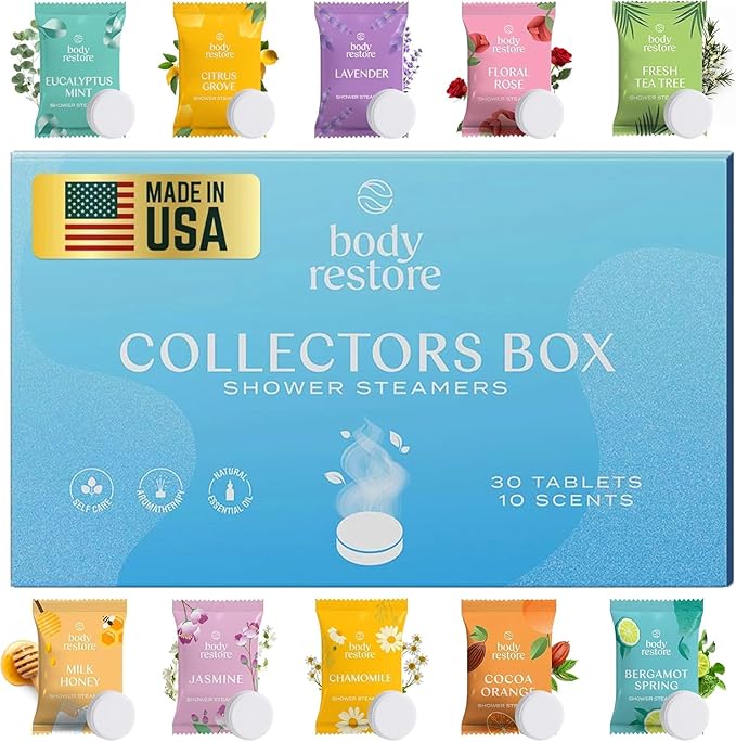Body Restore Shower Steamers Aromatherapy 30 Pack – Valentines Day Gifts for Her and Him, Birthday Gifts for Women and Men, Relaxation, Stress Relief, Self Care – Collector’s Box