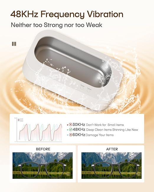 Ultrasonic Jewelry Cleaner, Professional 48KHz Ultrasonic Machine for Jewelry, Eyeglass,Denture,Watch Band,Retainer,Ring - 2 Cleaning Modes/360°Deep Clean,350ML/12OZ 304 Stainless Steel Tank,Low Noise