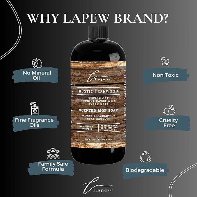 Luxury Floor Cleaner, Scented Mop Soap Concentrate | Hard Floor Cleaner for Tile, Vinyl, Laminate, LVP & Sealed Hardwood | Low-Foam, Streak-Free | 36 oz | Rustic Teakwood