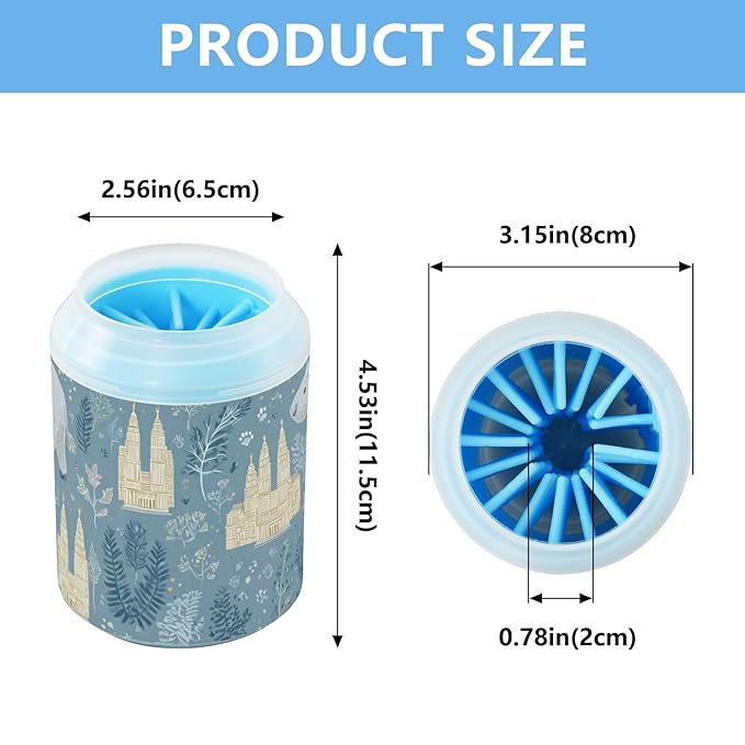 Dog Paw Cleaner Cups for Dogs Pet Foot Washer Paw Scrubber for Medium Small Large Dogs Cats Cleaning Cup Light Blue Polar Bears Castles