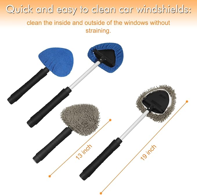 JOYFUL&HOPEFUL Car Windshield Cleaner Tool,Interior Windshield Cleaning Tool with Extendable Handle,Microfiber and Chenille Car Inside Windshield Cleaner Tool Anti Fog, Streaks Free