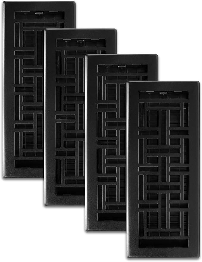 Decor Grates (4-Pack) AJH412-BLK Oriental Floor Register, 4x12 Inches, Textured Black Finish