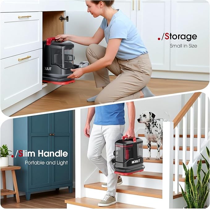 Portable Spot Cleaner Machine for Carpet and Upholstery, 15Kpa Powerful Suction for Pet Stain, Couche & Car, with Dual BrushHeads & Self-Cleaning System, Spot Cleaner for Area Rug, Stair and Furniture