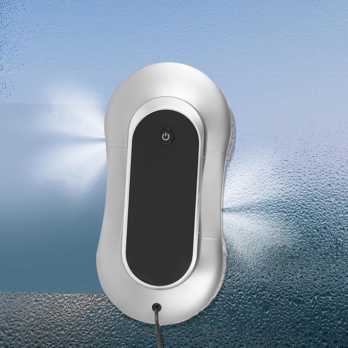 Window Cleaning Robot with Dual Water Spray, 3200Pa Sunction Power Automatic Windows Cleaner, Window Washer Glass Cleaning Robot with Double-Side Water Spray 70ml Waters Tank (Silver Gray)