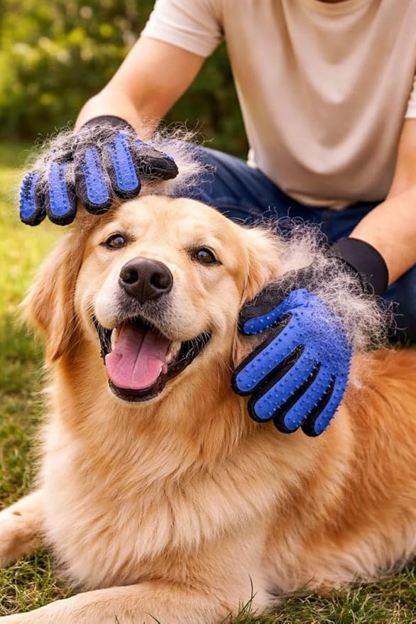 Silicone Pet Grooming Gloves – Hair Remover & Deshedding Brush for Dogs & Cats