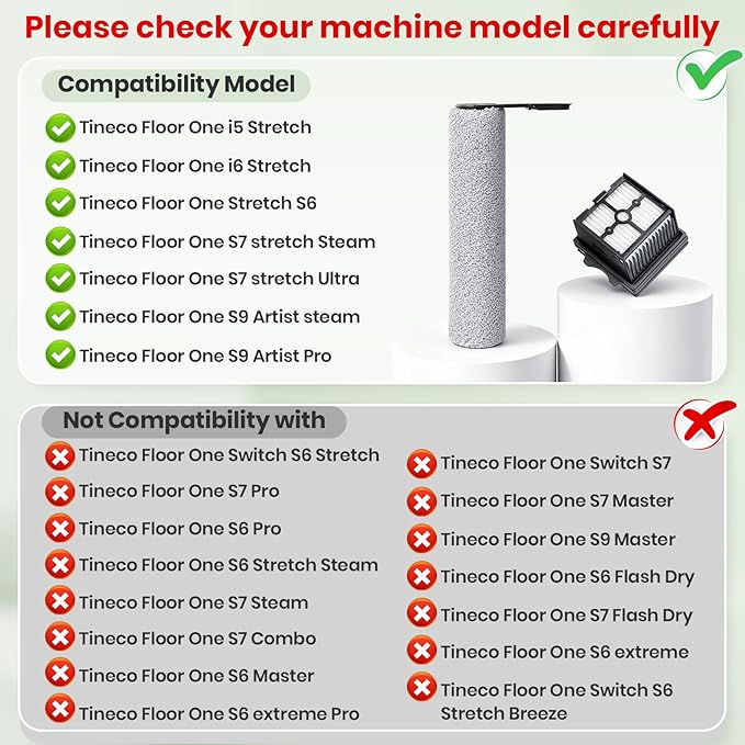 【Not for Switch S6 Stretch/S7 Pro】2 Roller Brush and 4 HEPA Filter Replacement for Tineco Floor One Stretch S6,S7 Stretch Ultra,S7 Stretch Steam,S9 Artist Pro/Steam,i5/i6 Stretch