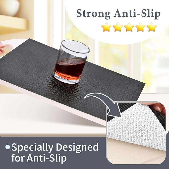 Shelf Liners for Kitchen Cabinets 12in x 30FT, Non Adhesive Drawer Liner Pure Black Thickened Shelf Liner Non-Slip Easy to Clean for Tool Box Refrigerator with Knife and Tape Measure