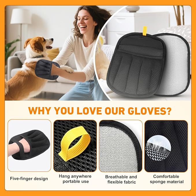Pet Hair Removal Glove for Cats & Dogs Hair Remover,Reusable Electrostatic Pet Hair Remover Gloves,Magic Brush Pet Hair Removal Tool for Furniture,Couch,Car Seats,Clothing(2Pcs)