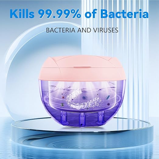Ultrasonic Retainer Cleaner Machine 45khz Cleaning Pod for Denture Cleaner 200ml Mouth Guard, Aligner, Night Guard, Jewelry, 4 Cleaning Modes Digital Timer, Gifts for Women, Christmas Gifts, Pink