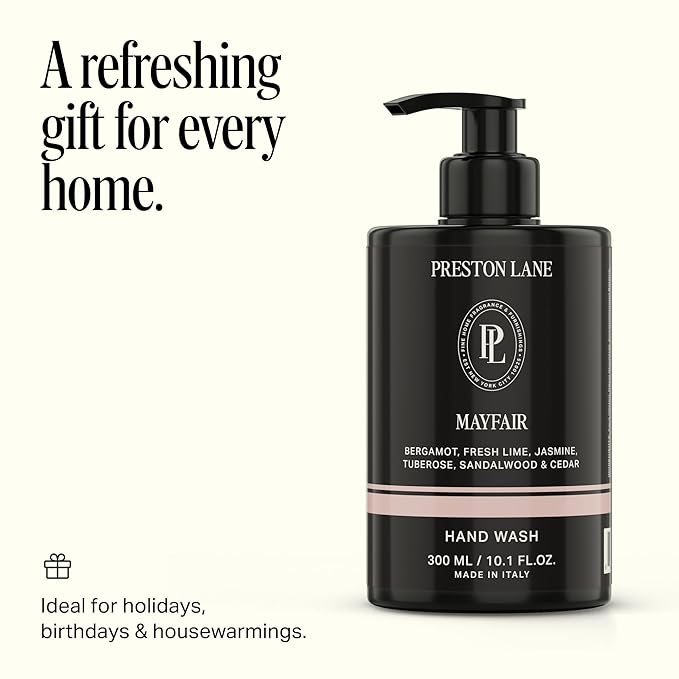 Preston Lane Luxury Hand Wash, Mayfair Scent | Hydrating and Nourishing Formula with Organic Oils, Active Kiwi and Apple Water, and Vegetable Glycerin | Gentle Cleansing, Vegan and Cruelty Free