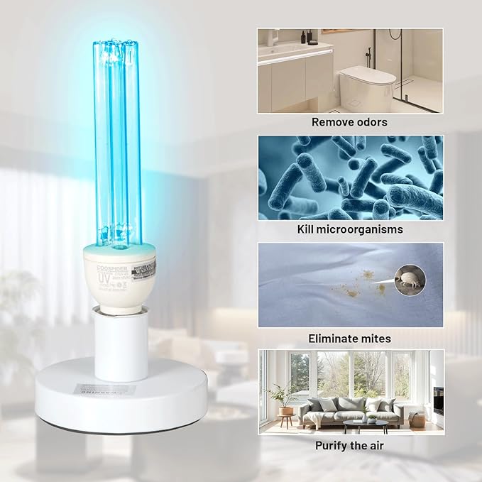 25W UV Sanitizer Lamp Ozone Free and with Ozone,2 Packs 50W UVC Light with E26 Base and 3-Gear Timer，UV Lamp for Basement/Bedroom/Kitchen,253.7/185nm Wavelength Covers up to 800sq.ft,110V CTUV-25
