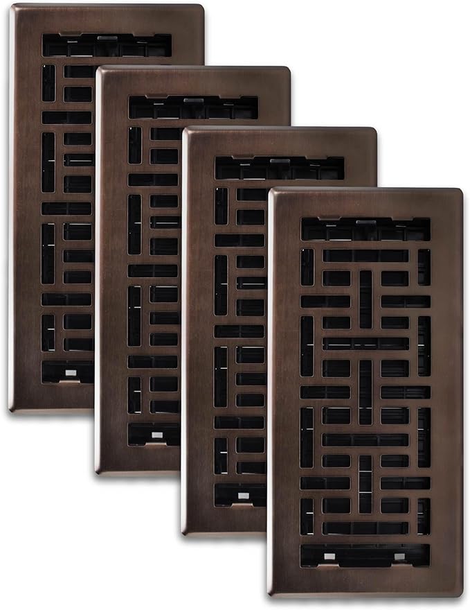 Decor Grates (4-Pack) AJH410-RB Oriental Floor Register, 4x10 Inches, Rubbed Bronze Finish