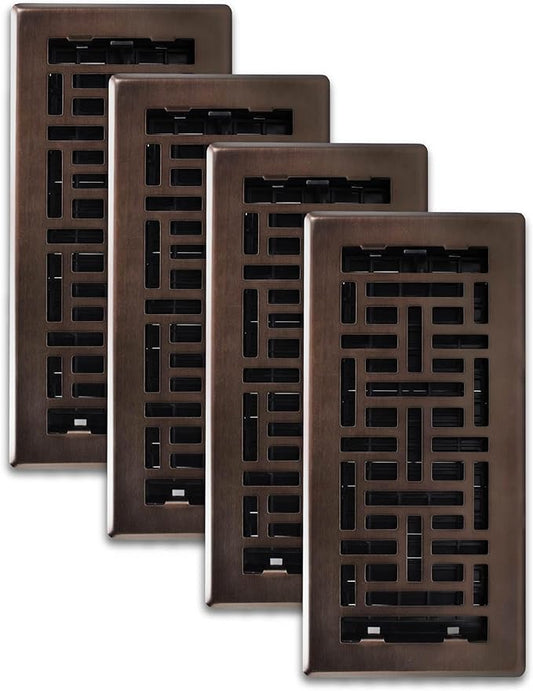 Decor Grates (4-Pack) AJH410-RB Oriental Floor Register, 4x10 Inches, Rubbed Bronze Finish