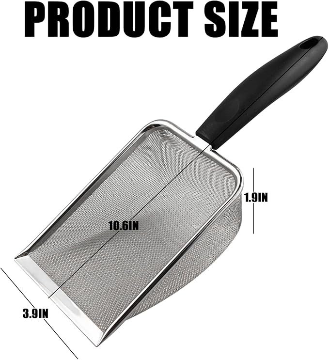 2PCS Stainless Steel Reptile Scooper Set - Fine Mesh Substrate Sifter Scoops for Litter Cleaning, Metal Sand Shovel Combo for Efficient Corner Cleaning and Substrate Sifting in Sand Bedding