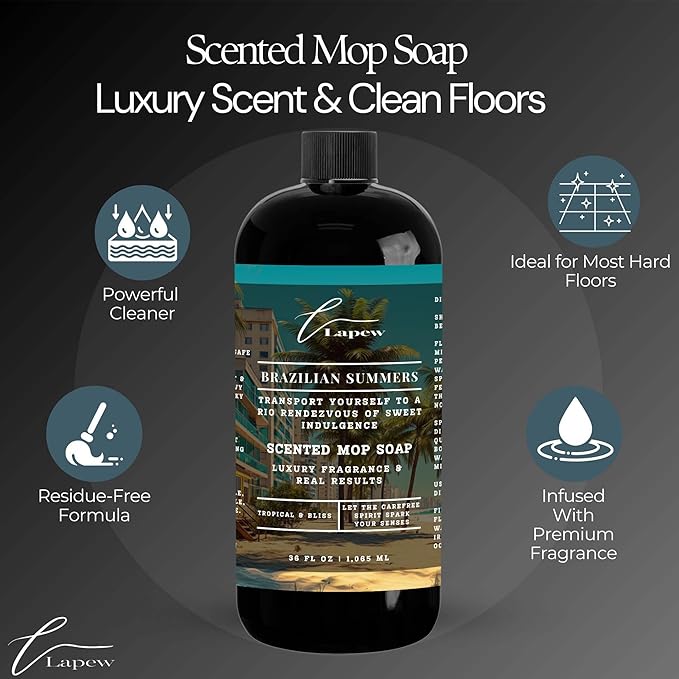 Brazilian Summers Scented Mop Soap Concentrate 36 oz | Premium Fragranced Floor Cleaner | Streak-Free | Hard Floor Cleaning Solution | Eco Friendly | Made in USA