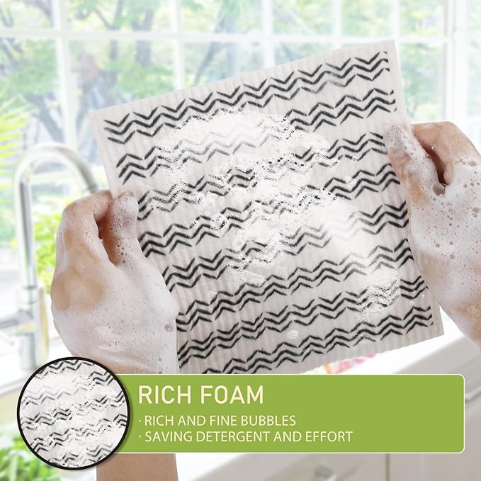 Swedish Dishcloths for Kitchen Reusable 6 Pack Kitchen Towels No Odor Quick-Drying Reusable Paper Towels Reusable Paper Towels Washable for Countertop Sink Kitchen